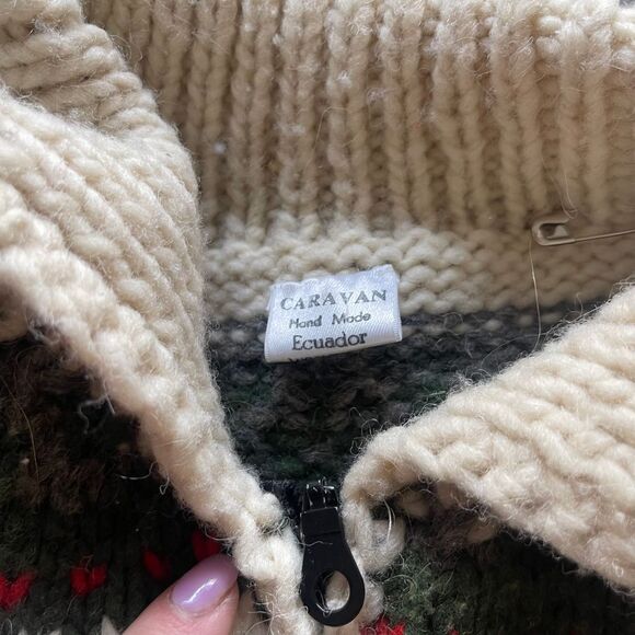 Handmade in Ecuador Zip-Front Oversized Boho 100% Wool‎ Sweater Cardigan - Picture 4 of 13